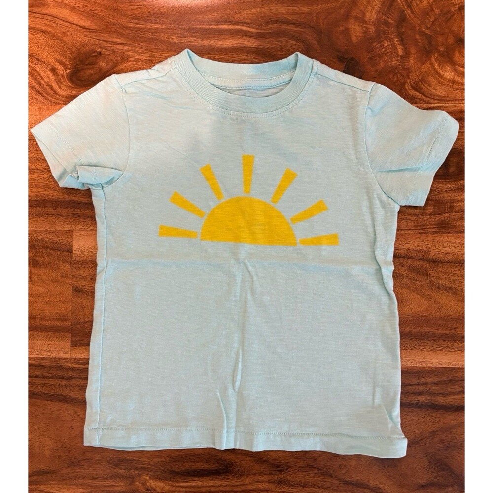Primary Short Sleeve Shirt, Light Blue with Yellow Sun, Size 3T